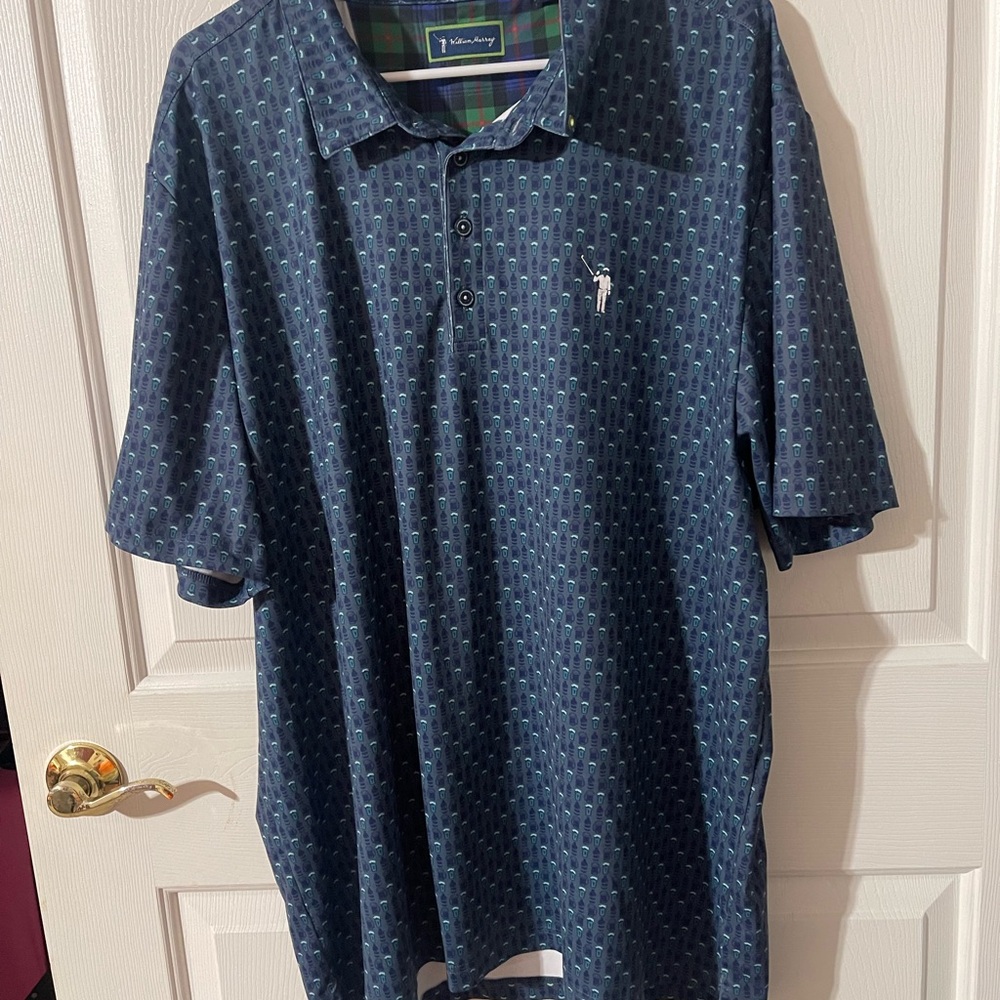 William Murray Golf Blue Polo Shirt with Subtle Pattern